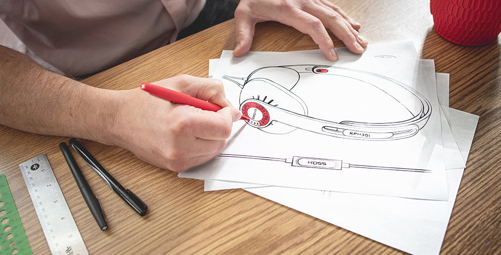 Technical drawings of the Koss Koss KPH30i Headphones.