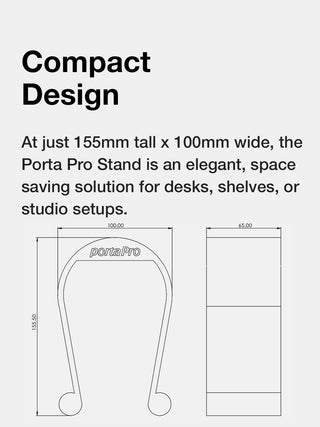 Compant Design of 3D Printed Porta Pro stand. 155mm tall by 100mm wide.