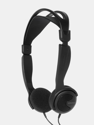 Black headphones on a white background