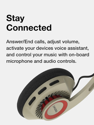 Koss KPH30 Wireless Headphones in Rhythm Beige – Detail shot of microphone and onboard controls