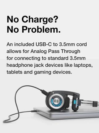 An included USB-C to 3.5mm cord allows for Analog Pass Through for connecting to standard 3.5mm headphone jack devices like laptops, tablets and gaming devices.