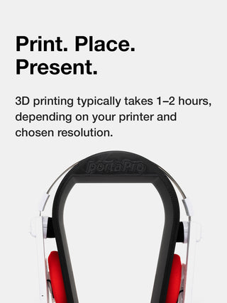 Takes 1-2 hours to print design. Wireless Porta Pro's sitting on 3D printed Koss Porta Pro stand. 