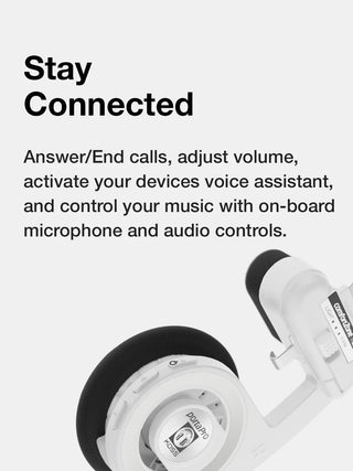 Headphones with text on a light gray background