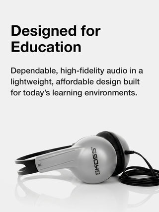 Koss headphones with text 'Designed for Education' on a white background
